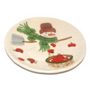 Hallmark Jan Karon Holiday Snowman Embossed Plate 10" Ceramic Winter Decor Vtg